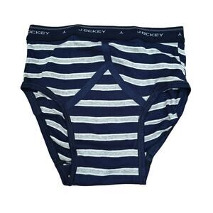 Vintage Jockey Classic Brief Navy Blue Grey White Stripe Mens 34
